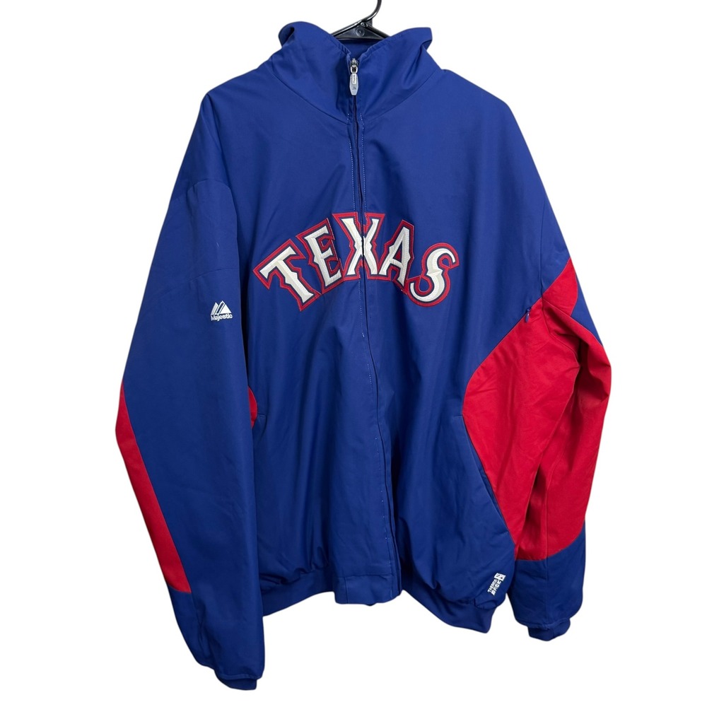 Majestic Texas Rangers MLB Authentic Therma Base Jacket Blue Red Mens 2XL